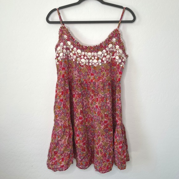 NATURAL LIFE Dresses & Skirts - Natural Life Mini Dress Women XS Pink Floral Embroidered Tiered